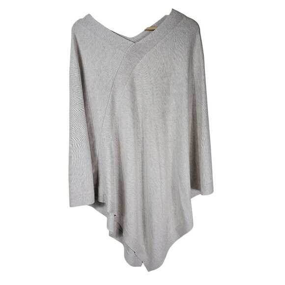 J.Jill Beige Asymmetric V-Neck Poncho OS Cotton Lagenlook Neutral Relaxed Boho - Picture 1 of 7